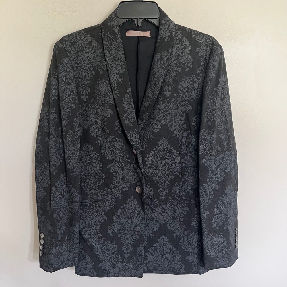 Nicola Made in Italy Grey Damask Brocade Blazer Jacket Womens Size 8 Vintage